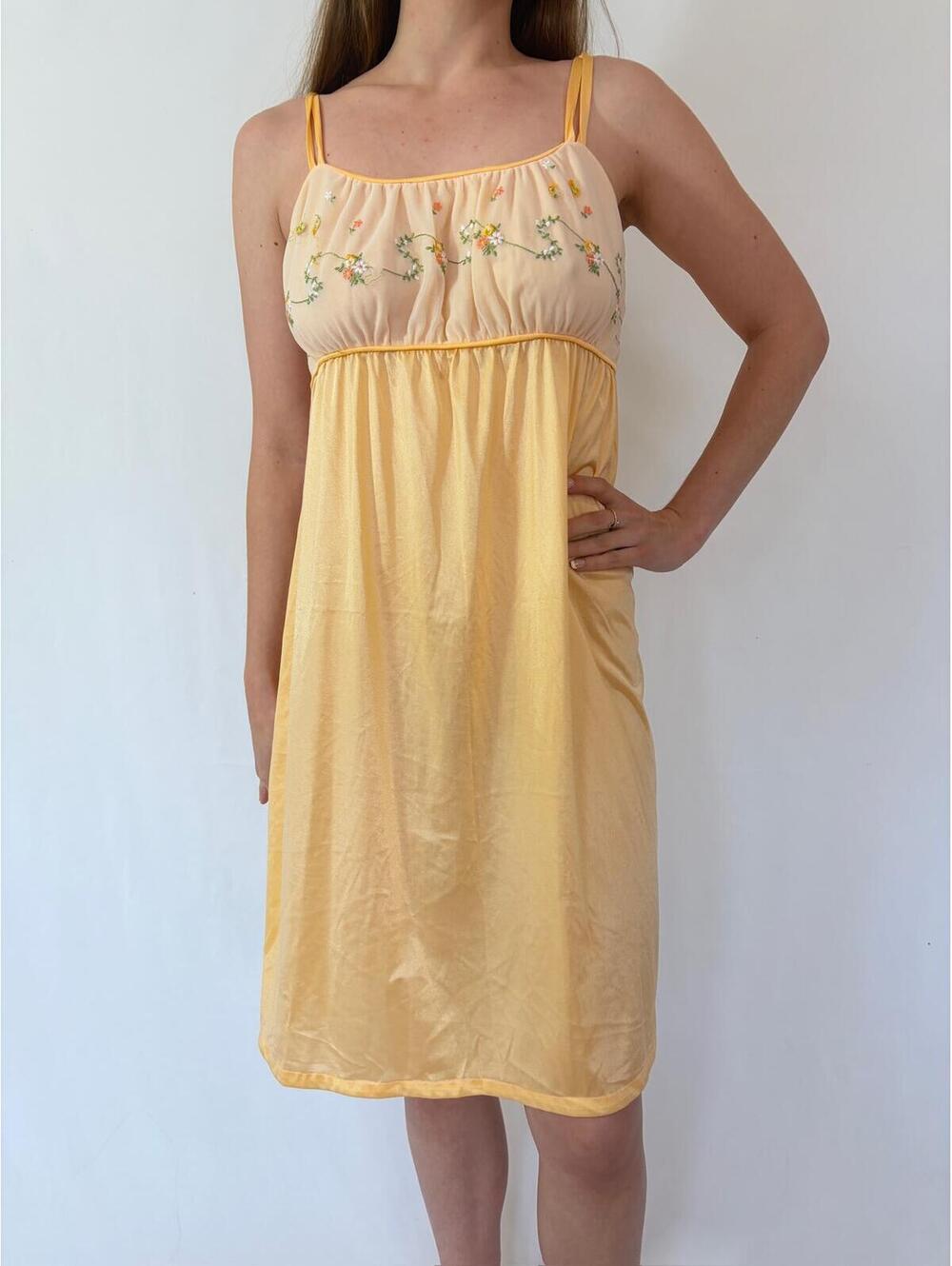 Vintage Cottagecore Orange Dainty Floral Embroidered Milkmaid Slip Dress